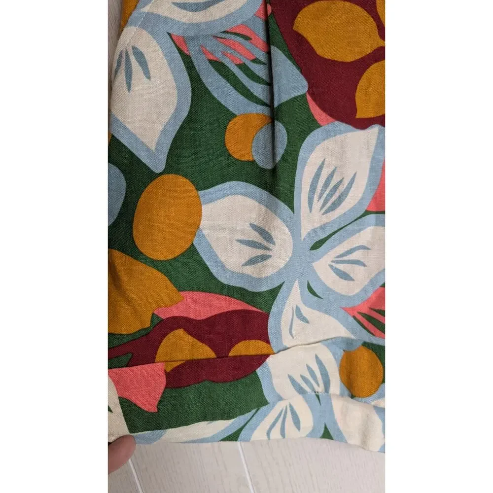 Maison de Amile floral tropical linen blend shorts belted size 2